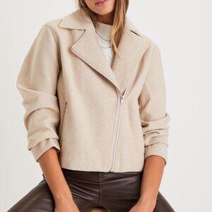 Lulus Confident Edge Heather Beige Moto Jacket - Size S